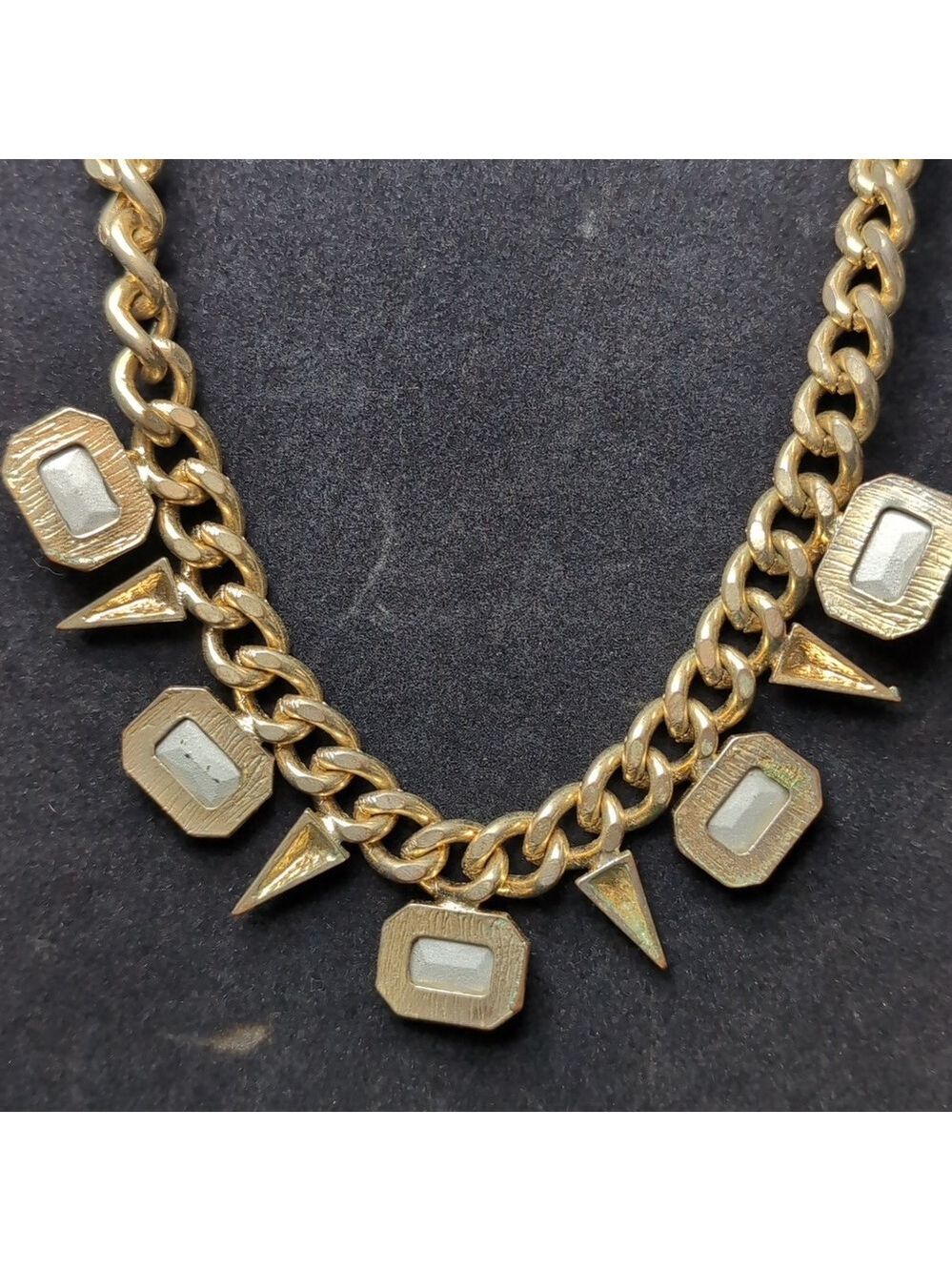 Gold and Silver Necklace with Crystal Pendants - Picture 7 of 7